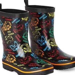 George Kids Pro Gamer Rubber Boots - Black with Multicolor Accents Size 2